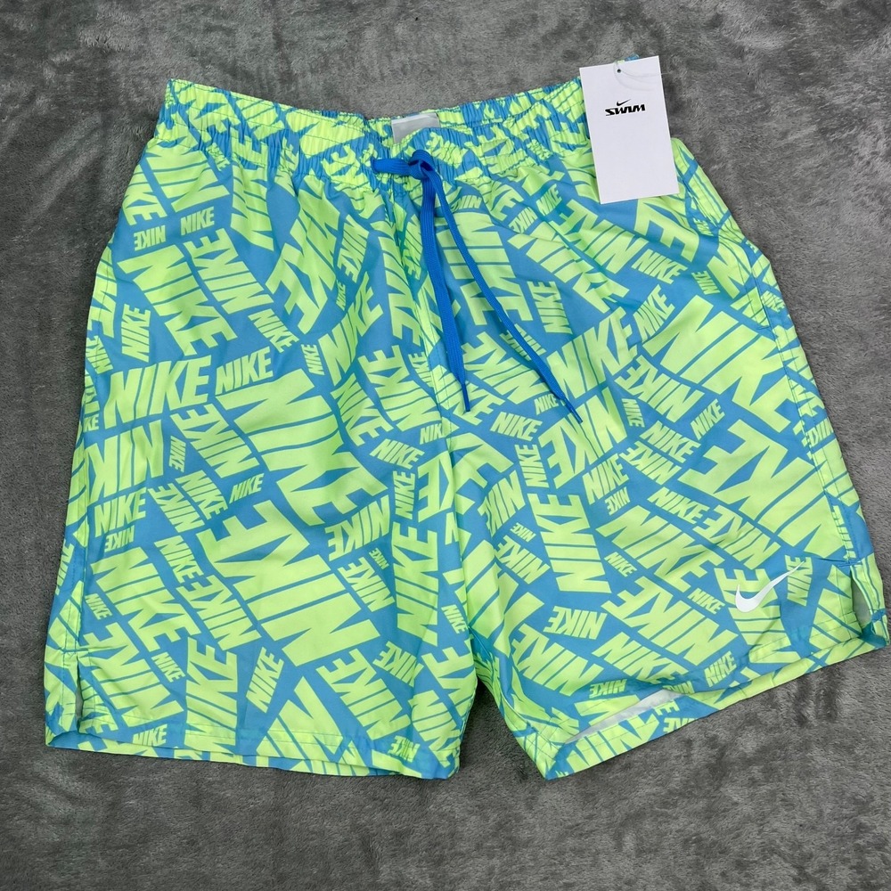 Nike Swim‎ Shorts Mens Small Green Spellout Mesh Liner Board Shorts NWT